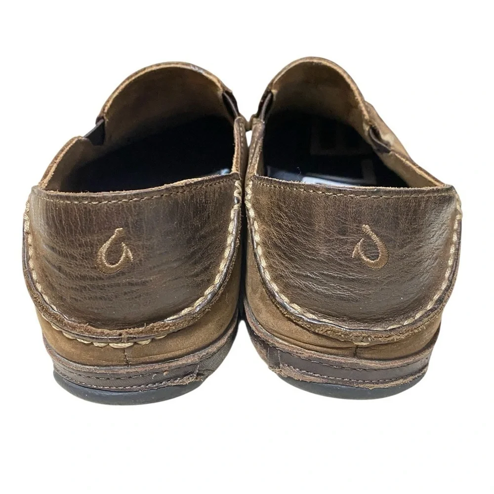 OluKai Moloa Brown Leather Men’s Loafers in Size 9.